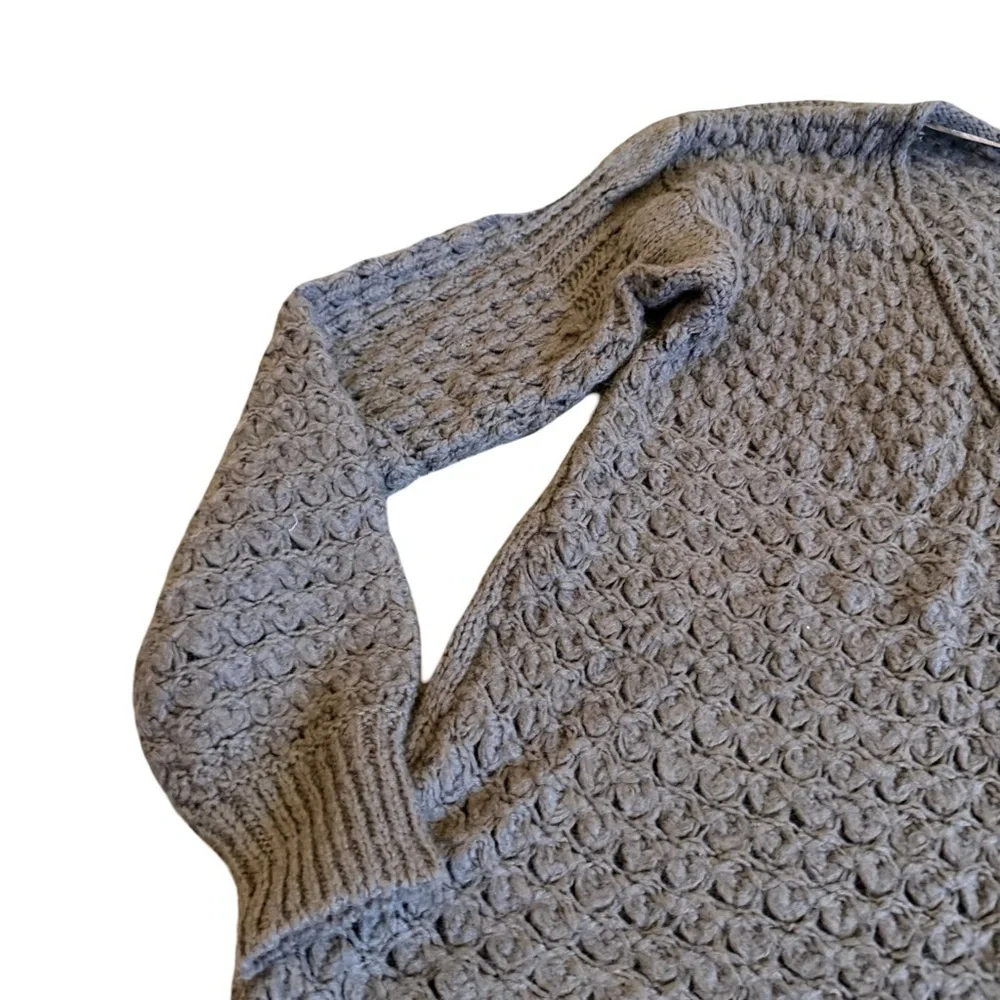 Free People Chunky Pullover V-Neck Sweater Neutral Brown Wool Stretch Size Large